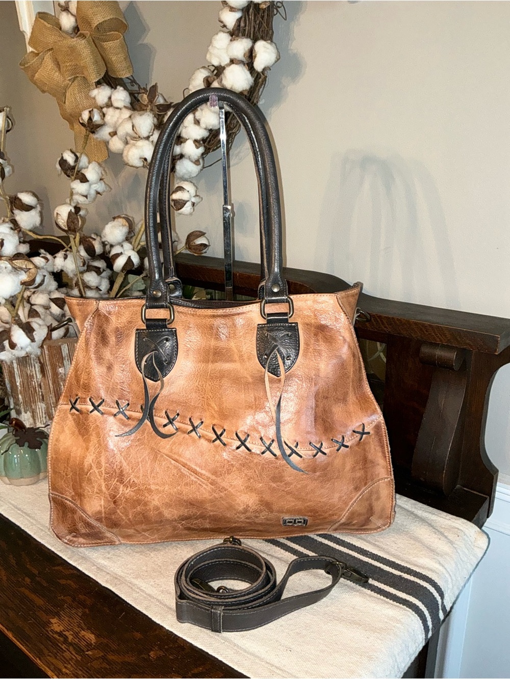 Bed Stu Bruna Handbag Shoulder Bag Crossbody Tan Rustic Black Rustic MSRP $300